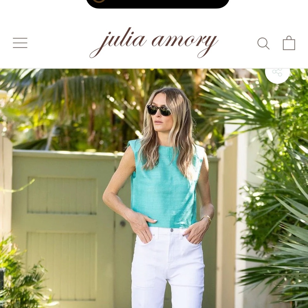 DUPIONI SILK SLIM SHELL TOP - AQUA julia amory